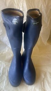 US Women Size 9 Le Chameau Country Lady Knee High Lined Rubber Boots Blue New