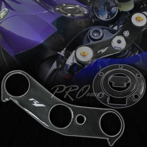 Handle Yoke Triple Tree Cover+Fuel Cap Protector 04-08 Yamaha YZFR1 Carbon Look - Picture 1 of 6