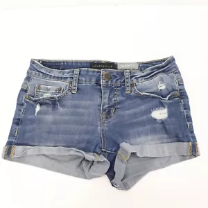 Aeropostale Junior’s Size 0 Shorty Distressed Frayed Jean Shorts Blue Denim - Picture 1 of 8