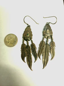 PENDIENTES COLGANTES DE PLUMAS NATIVAS AMERICANAS DE COLECCIÓN JOYAS DE PLATA ESTERLINA SIN MARCA - Imagen 1 de 3