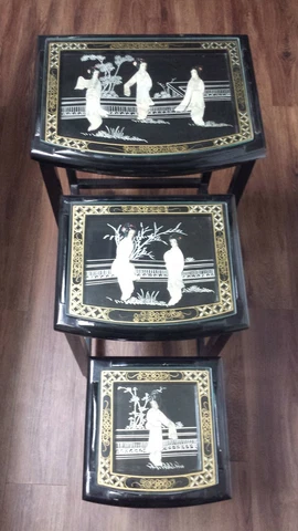 Vintage Chinese Nesting / Stacking Tables - Set of 3 - Mother of Pearl Cover