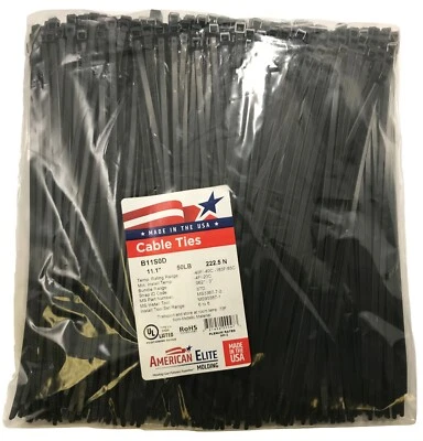 SHERCO-AUTO (500) Black 11" Inch Nylon Cable Wire Wrap Zip Ties 50 LBS UV Resistant - USA