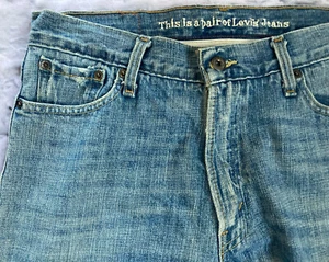 Levi 539 W30 L32 Vintage Straight Leather Patch Distressed Jeans Blue Actual W34 - Picture 1 of 12
