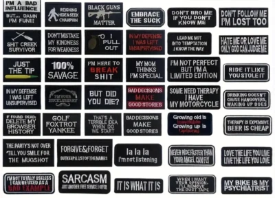 BIKER MOTORCYCLE - FUNNY MEMES - Iron On/Sew-On Embroidered Patches - YOU PICK - Image 1 of 4