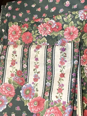 VTG Springs Ind. Fabric Coordinating Chintz 3 Pieces Hunter Green & Pink Floral - Image 1 of 4
