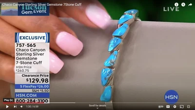 Chaco Canyon 男女通用 KINGMAN 绿松石纯银袖口手链 7 石 — 第 1/4 张图片