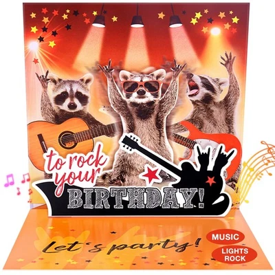FITMITE Birthday Cards, Funny MUSICAL&SHAKING Raccoon Pop-up Greeting Card Birthday G...