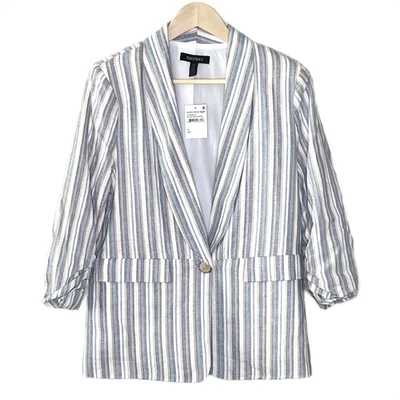 NEW Ellen Tracy womens 3/4 sleeve lined linen blazer size M blue striped - Image 1 of 4