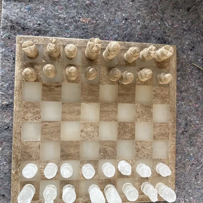 "Juego de ajedrez de ónix hecho a mano mármol blanco y negro 8"" tablero piezas talladas a mano" Foto 1 de 3