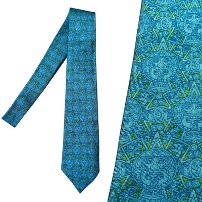 NEW Pineda Covalin 100% Silk Tie Piedra Del Sol Sun Stone Mexico Turquoise Blue - Image 1 of 4