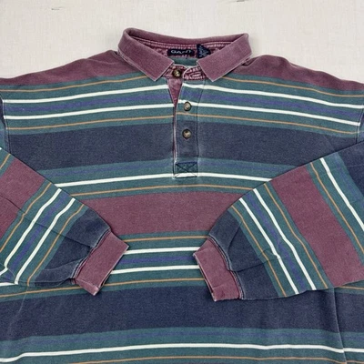 Vintage Gant Polo Shirt Long Sleeve Adult Large Striped Faded Satly Dog Collared - Image 1 of 4