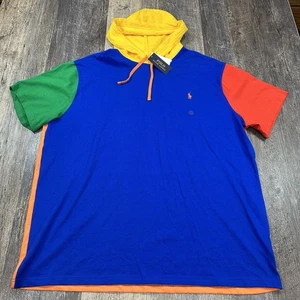 NWT Polo Ralph Lauren Heavyweight Hooded T-Shirt Hoodie Colorblock Men's 2XL - Picture 1 of 13