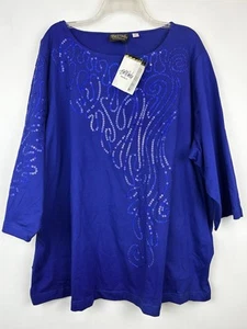 Bob Mackie Top Womens 3X Blue Sequin Wearable Art Bling Cruise Event New - Picture 1 of 11