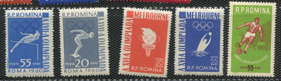 Rumania 1956-62 Deportes Olímpicos y Fútbol UEFA MNH 5v Set Scott 1126-1339-1613 Foto 1 de 1