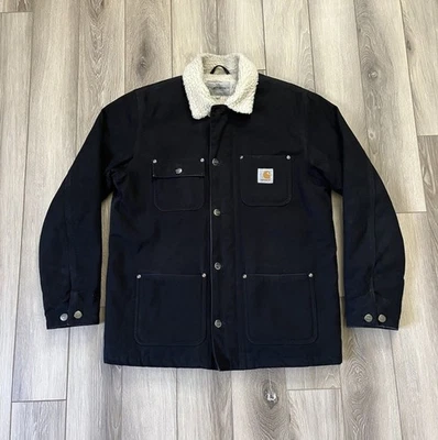 Carhartt WIP Fairmount Jacket Organic Cotton Black Rigid Coat Canvas Fur Mens S - Image 1 of 4