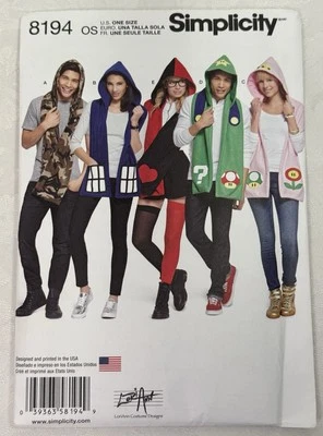 Simplicity Sewing Pattern 8194 OS Themed Hooded Scarves Mario Harley Doctor Who - Image 1 of 4