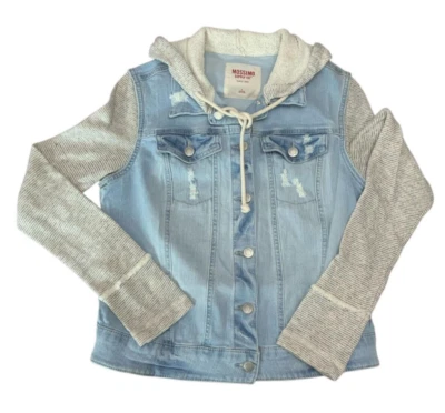 Chaqueta de mezclilla envejecida MOSSIMO grande tejida con capucha mangas LT lavado mezcla de algodón Foto 1 de 4