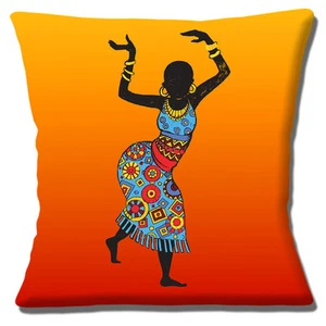 African Tribal Lady Cushion Cover 16"x16" 40cm Ethnic Design Orange Shades Multi - Picture 1 of 3