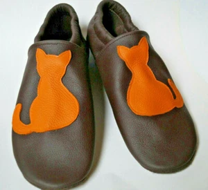 Zapatillas de cuero T. 39, gato azafrán en marrón oscuro, zapatillas de cuero   - Imagen 1 de 1