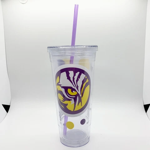 LSU Plastic Insulated Cup Tumbler Straw New Orleans original daiquiris Louisiana Cover