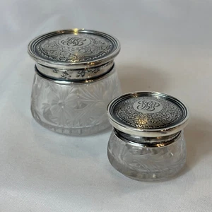 Antique Frank M Whiting Sterling Silver Top Vanity Dressing Table Jars - Picture 1 of 23