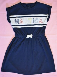 Nautica Girls Cap Sleeve Logo Dress Rainbow Logo Knee Length Deep Navy Size 6x - Picture 1 of 7