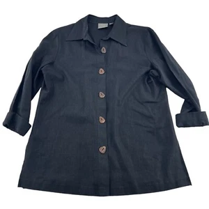 Kaninchen Kaninchen Button Down Bluse Damen Gr. 8P Leinenmischung schwarz Tunika - Bild 1 von 7