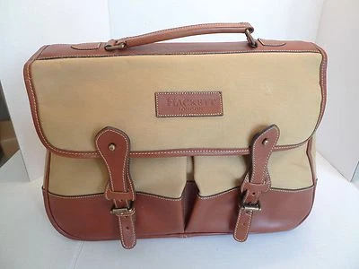 HACKETT LONDON--COTTON CANVAS & LEATHER TRIM BAG- WITH REMOVABLE PADDED INSERTS - Image 1 of 4