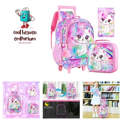 Mochila con ruedas 3 PIEZAS para niñas y niños, niños unicornio dinosaurio bolsa para libros Foto 1 de 4