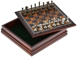 Metal Chess Set with Deluxe Wood Board and Storage - 2.5" King, Gold/Silver/B... - Picture 1 of 3