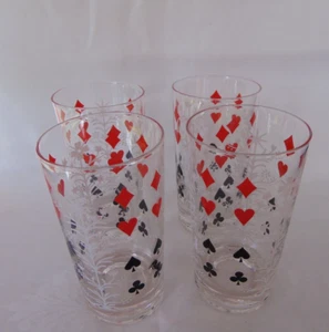 4 Drinking Glasses Libbey Playing Cards Bridge Poker - Picture 1 of 4