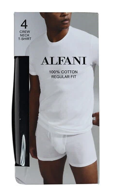 Paquete de 4 camisetas para hombre Alfani 100 % algodón cuello redondo ajuste regular sin etiquetas nuevas en caja Foto 1 de 4