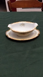 Vintage Noritake China LARES Oval Gravy Boat Underplate Red Gold Pink Floral - Picture 1 of 4