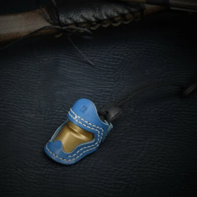 Archery Thumb Ring Soft Leather & Brass Finger Guard for Recurve Bow Blue - Image 1 of 4