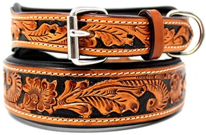Hand Tooled Dog Puppy Collar Cow Leather Challenger Made USA 6022A - Picture 1 of 5