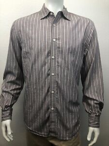 MARC ECKO Striped Button Up Long Sleeve Gray Maroon Pink Shirt Size Large VGC