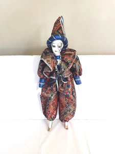 Mardi Gras Jester Harlequin Doll With Porcelain Face, Hands & Legs 17" Figurine - Picture 1 of 15