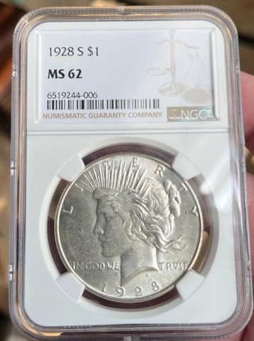 1928 S PEACE  DOLLAR NGC MS -62   Freshly Graded Cover