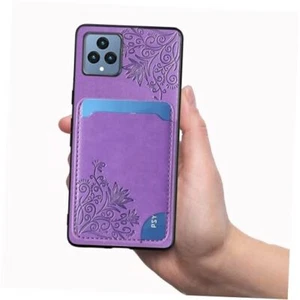 Case for T-Mobile Revvl 6X, Card Holder Flower Wallet Case with Credit Purple - Picture 1 of 8
