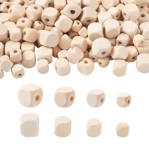 400pcs Natural Unfinished Cube Wood Beads Large Hole Blank Square Wooden 10-16mm - Picture 1 of 6