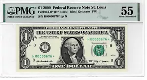 2009 $1 FRN RADAR- St. Louis H* STAR-(KEY NOTE-320K print) PMG AU55--Scarce note - Picture 1 of 6