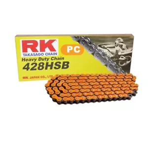 Moto Chaîne En Orange Fluo RK PC428SB Avec 132 Rouleaux Et Couper Fermé Ouvrir - Picture 1 of 1