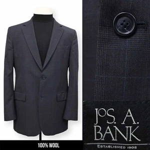 JOS A BANK mens. plaid navy blue 100% WOOL sport coat suit jacket blazer 42 L - Picture 1 of 14