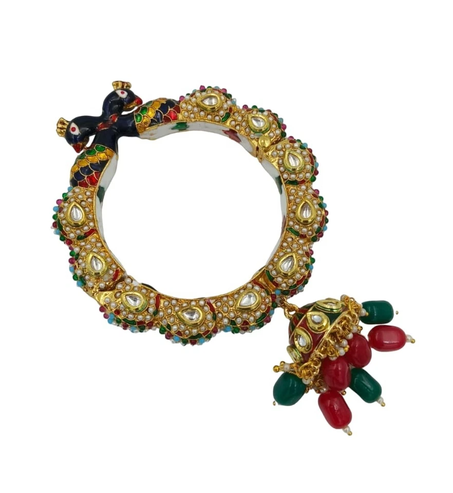 Pulsera enchapada en oro de boda india perla artesanal esmaltada joyería nupcial Foto 1 de 1