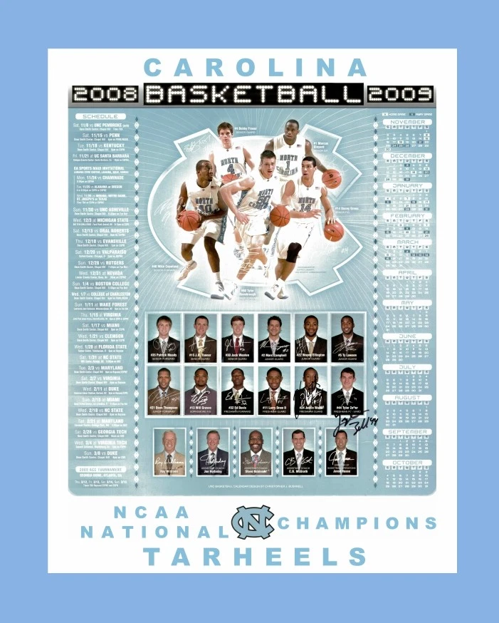 UNC TAR HEELS 2008-09 NATIONAL CHAMPS MATTED PIC OF SCHEDULE CALENDAR POSTER #2 - Image 1 of 1