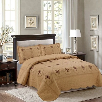 1-Piece Fully Quilted Embroidery Quilts Bedspreads Bed Coverlets Cover Set - Image 1 of 4