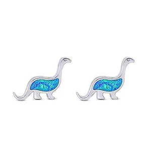 9mm New Style Dinosaur Stud Earring Created Opal Solid 925 Sterling Silver - Picture 1 of 14