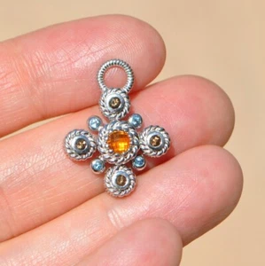 Judith Ripka Designer Sterling Silver Even Greek Cross Pendant Gemstone Citrine - Picture 1 of 5