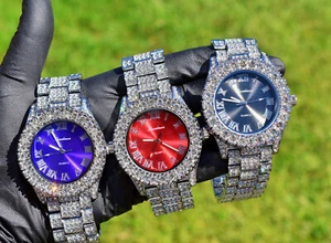 Mens Fully Ice out Round Heavy Dial Luxury Simulated Diamonds Class Formal Watch - Picture 1 of 18