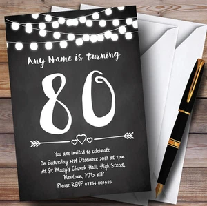 Chalk Style Lights 80th Personalised Birthday Party Invitations - Picture 1 of 1